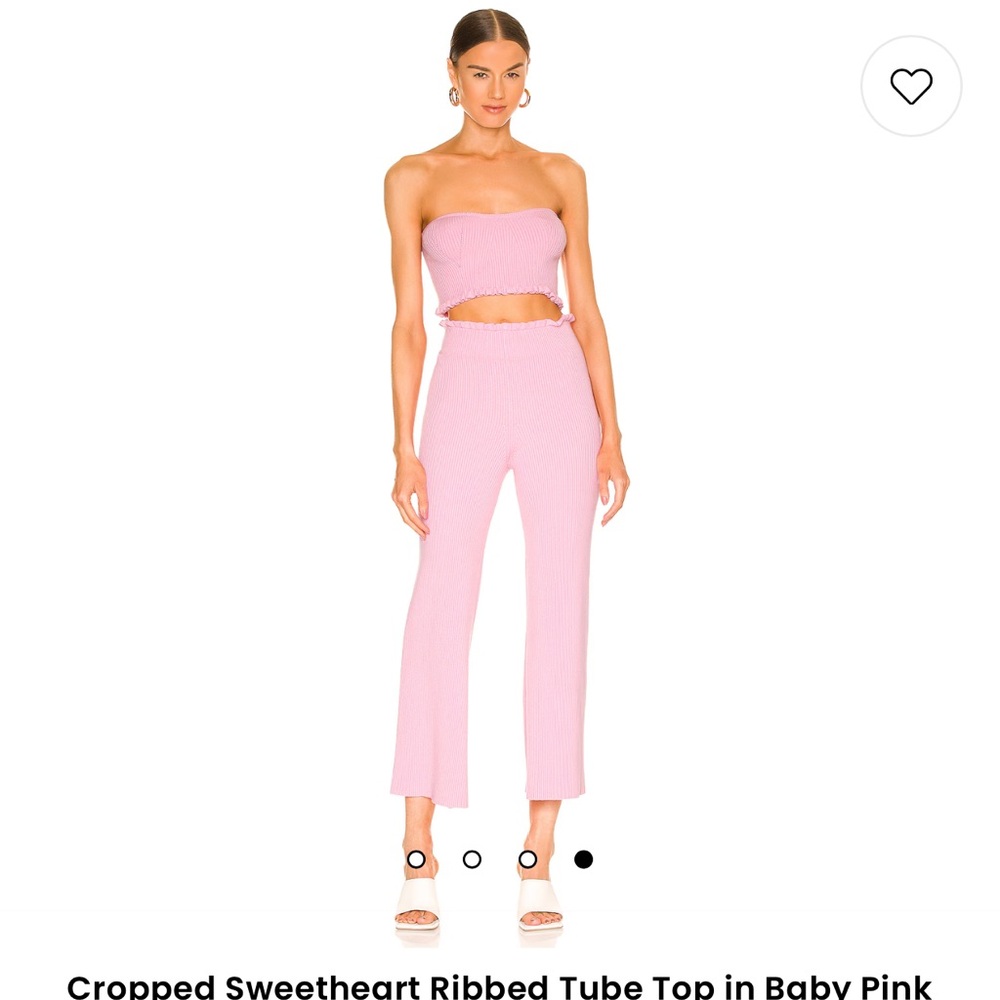 MAJORELLE Cropped Sweetheart Ribbed Tube Top and pants in Baby Pink